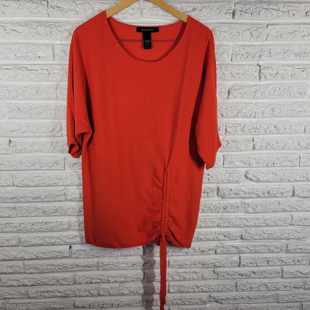 Ashley Stewart Tunic 18/20 Orange Red Top 3/4 Sleeve Blouse Swim Coverup ORA15XE